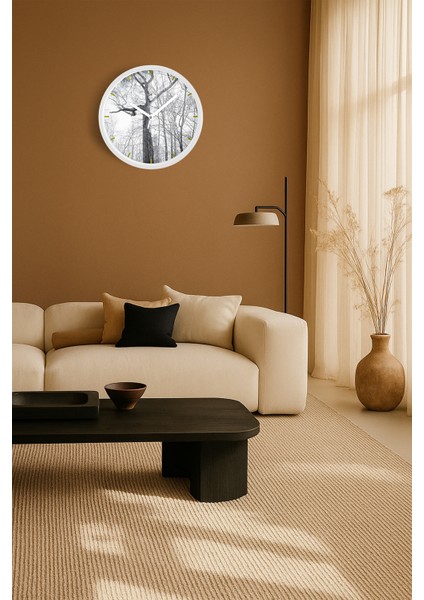 Doğa Manzarası Modern Duvar Saati - 25CM - Önü Camlı Beyaz Kasa - Sessiz Mekanizma fiyatları