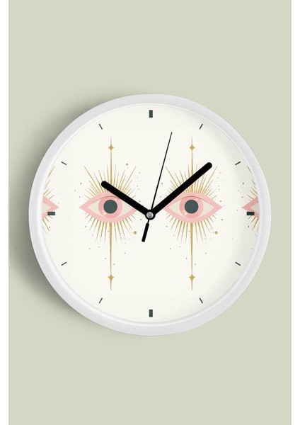 Enerji Temalı Sembolik Göz Çizimi Modern Duvar Saati - 25CM - Önü Camlı Beyaz Kasa