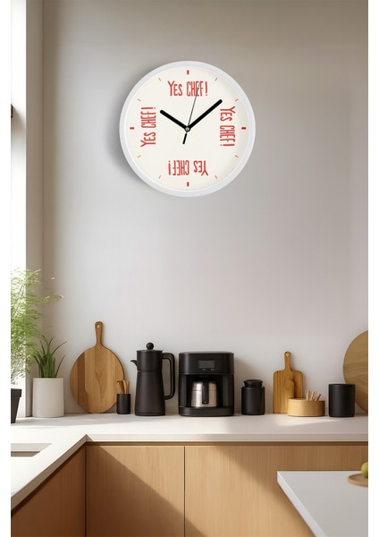 Modern Yazılı Tasarım - '' Yes Chef - Evet Şef - Masterchef '' Duvar Saati - 25CM - Önü Camlı fiyatları