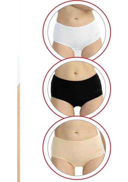 Kadın, Lisanslı, 3'lü Yüksek Bel Külot, Siyah-Beyaz-Ten