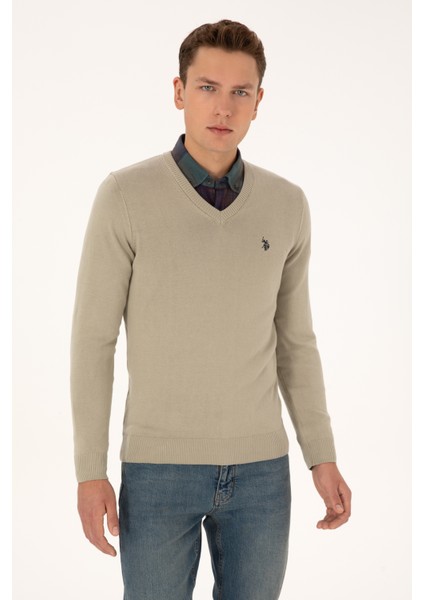 Erkek Açık Haki Melanj Kazak /triko 50313662-VR193