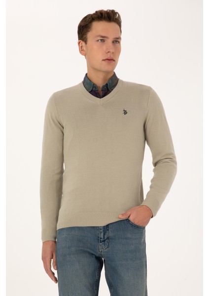 Erkek Açık Haki Melanj Kazak /triko 50313662-VR193 modelleri