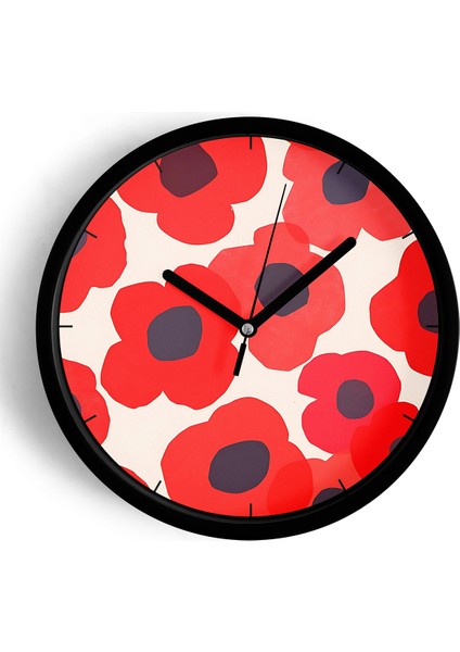 Soyut Renkli Çiçek Temalı Modern Duvar Saati - 42CM - Önü Camlı Siyah Kasa - Sessiz Mekanizma