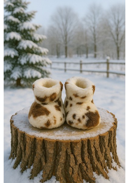 Bebek & Çocuk Kaydırmaz Tabanlı Ev Botu / Panduf / Kışlık Peluş Bot / Dana Desenli modelleri