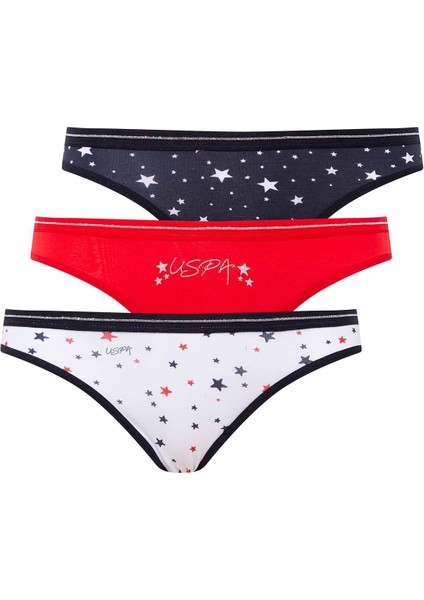 Kadın, Lisanslı, 3'lü Slip Külot, Beyaz - Lacivert - Kırmızı