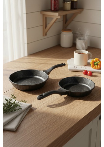 Olimpos Granit Döküm 2'li Tava Seti Siyah 20 -24 cm