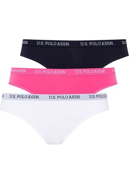 Kadın, Lisanslı, 3'lü Slip Külot, Beyaz Lacivert-Fuşya