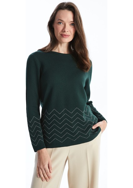 Yeni Sezon Bisiklet Yaka Desenli Kadın Triko Kazak