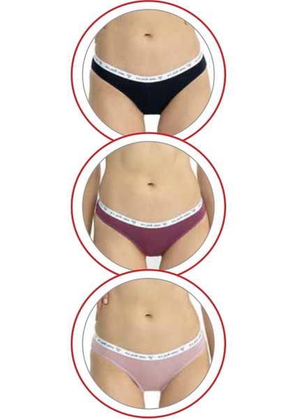 Kadın, Lisanslı, 3'lü Slip Külot, Gül Kurusu - Lacivert - Baskılı