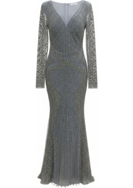 Özel Tasarım Siyah Uzun Abiye Elbise Taş ve Payetli Balık Model modelleri