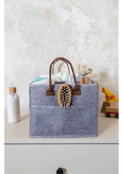 Buğz 3 Gözlü Deri Şeritli Çok Amaçlı Düzenleyici Organizer Kutu Keçe Sepet 03860