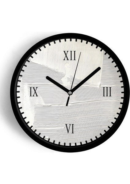 Soyut Modern Dokulu Duvar Saati Duvar Saati - 25CM - Önü Camlı Siyah Kasa - Sessiz Mekanizma