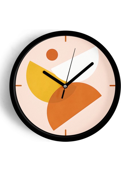 Soyut - Geometrik Temalı Modern Duvar Saati - 25CM - Önü Camlı Siyah Kasa - Sessiz Mekanizma