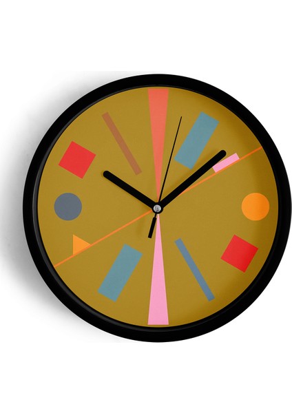 Soyut - Geometrik Temalı Modern Duvar Saati - 25CM - Önü Camlı Siyah Kasa - Sessiz Mekanizma