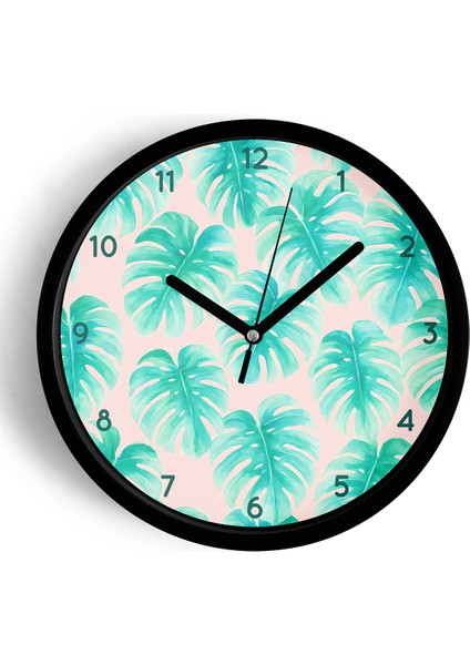 Palmiye Modern Tasarım Duvar Saati - 25CM - Önü Camlı Siyah Kasa - Sessiz Mekanizma