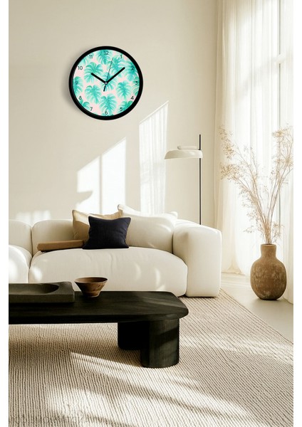 Palmiye Modern Tasarım Duvar Saati - 25CM - Önü Camlı Siyah Kasa - Sessiz Mekanizma fiyatları