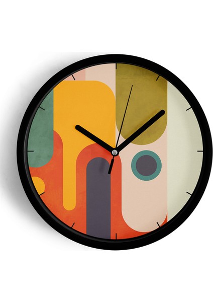 Soyut - Bohem - Geometrik Temalı Modern Duvar Saati - 25CM - Önü Camlı Siyah Kasa - Sessiz Mekanizma