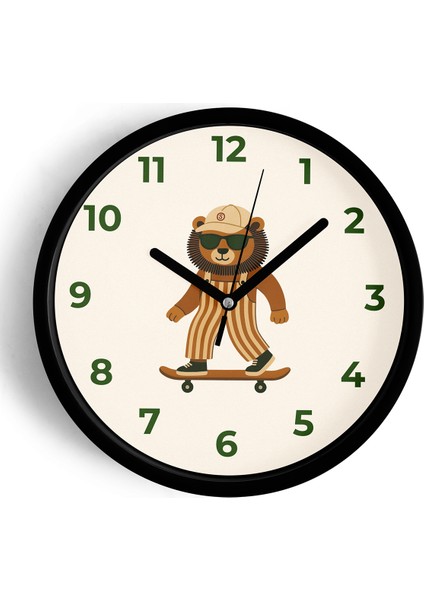 Kaykay Yapan Köpek Tasarımı Modern Duvar Saati - Çocuk Odası Duvar Saati - 25CM - Önü Camlı