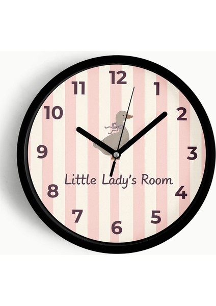 Modern Yazılı Kaz / Ördek Tasarım - '' Little Lady's Room '' Çocuk Odası Duvar Saati - 25CM
