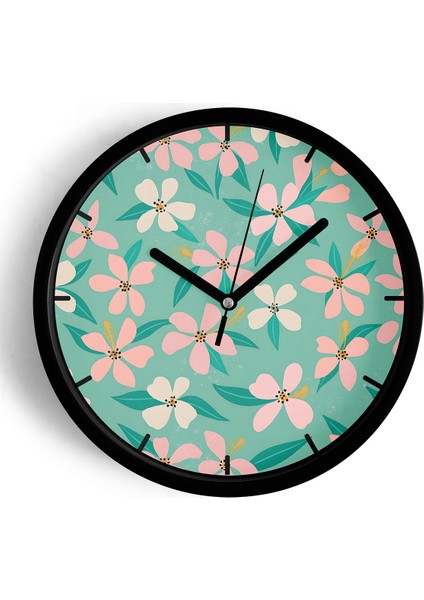 Soyut Çiçek Modern Duvar Saati - 25CM - Önü Camlı Siyah Kasa - Sessiz Mekanizma
