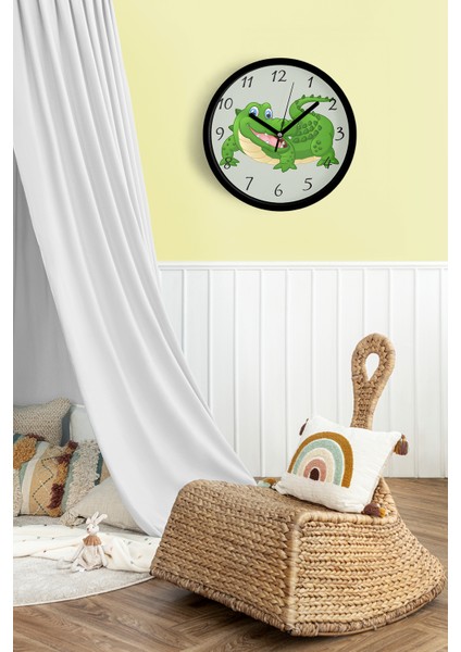 Sevimli Timsah Çocuk Odası Duvar Saati - 25CM - Önü Camlı Siyah Kasa - Sessiz Mekanizma fiyatları