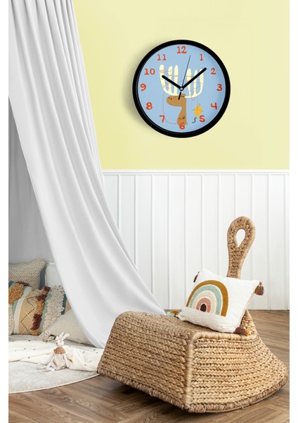 Uçurtma Uçuran Sevimli Geyik Çocuk Odası Duvar Saati - 25CM - Önü Camlı Siyah Kasa fiyatları