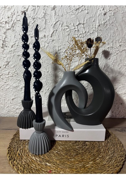 Dekoratif Bohem Tarz 4 Parça Sevgili Sarmaşık Vazo ve Şamdan Mumluk Takımı Tasarım Vazo