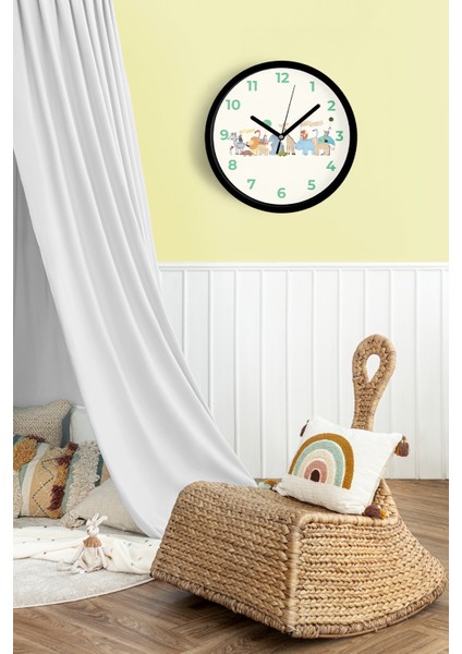 Sevimli Hayvanlar Temalı Çocuk Odası Modern Duvar Saati - 25CM - Önü Camlı Siyah Kasa fiyatları