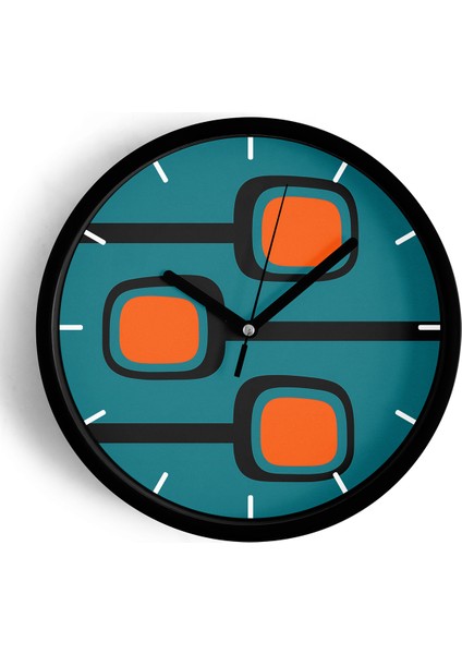 Soyut - Geometrik Temalı Modern Duvar Saati - 25CM - Önü Camlı Siyah Kasa - Sessiz Mekanizma