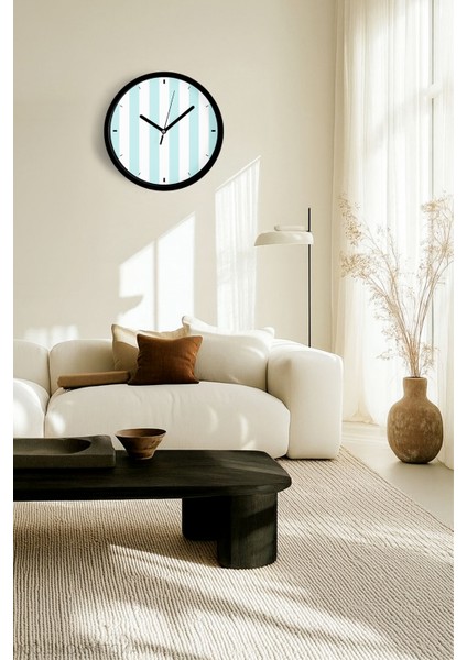 Dikey Çizgili Tasarım Modern Duvar Saati - 25CM - Önü Camlı Siyah Kasa - Sessiz Mekanizma fiyatları