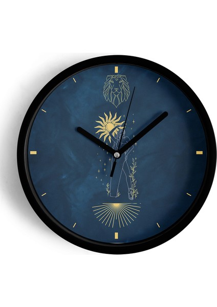 Aslan Burcu - Burçlar Modern Duvar Saati - 25CM - Önü Camlı Siyah Kasa - Sessiz Mekanizma