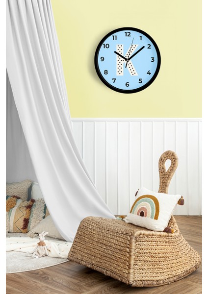 K Harfi Erkek Odası Duvar Saati - 25CM - Önü Camlı Siyah Kasa - Sessiz Mekanizma fiyatları