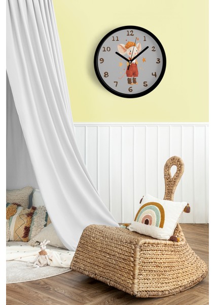 Sevimli Fare Çizimli Çocuk Odası Duvar Saati - 25CM - Önü Camlı Siyah Kasa - Sessiz Mekanizma fiyatları