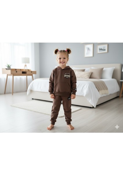Erkek Çocuk Koyu Kahve Backlsh Baskılı Kapişonlu 2'li Takım 3 Yaş