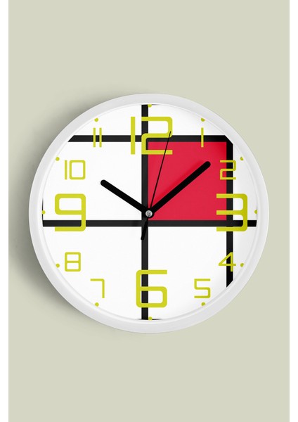 Soyut - Geometrik Temalı Modern Duvar Saati - 25CM - Önü Camlı Beyaz Kasa - Sessiz Mekanizma