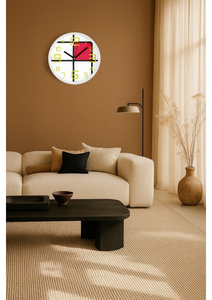 Soyut - Geometrik Temalı Modern Duvar Saati - 25CM - Önü Camlı Beyaz Kasa - Sessiz Mekanizma fiyatları