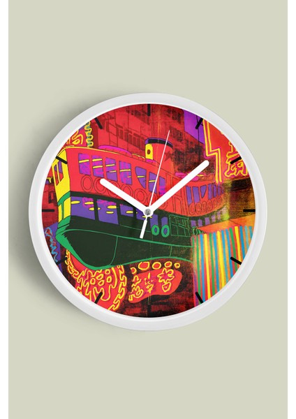 Neon Düşler Modern Tasarım Duvar Saati - 25CM - Önü Camlı Beyaz Kasa - Sessiz Mekanizma