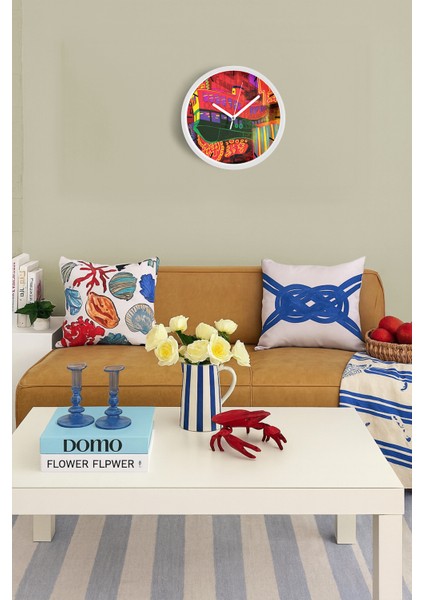 Neon Düşler Modern Tasarım Duvar Saati - 25CM - Önü Camlı Beyaz Kasa - Sessiz Mekanizma fiyatları