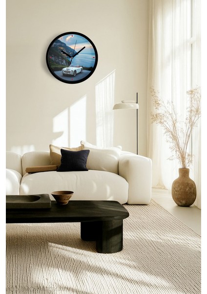 Klasik Araba ve Sahil Manzaralı Duvar Saati - 25CM - Önü Camlı Siyah Kasa - Sessiz Mekanizma fiyatları