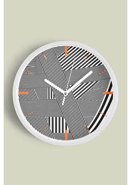 Soyut - Bohem - Geometrik Temalı Modern Duvar Saati - 25CM - Önü Camlı Beyaz Kasa - Sessiz Mekanizma
