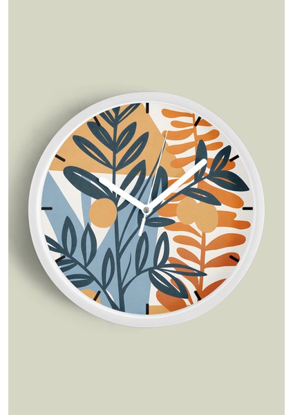 Soyut - Bohem - Geometrik Temalı Modern Duvar Saati - 25CM - Önü Camlı Beyaz Kasa - Sessiz Mekanizma