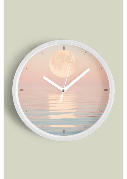 Soyut - Bohem - Doğa - Deniz Manzaralı Modern Duvar Saati - 25CM - Önü Camlı Beyaz Kasa