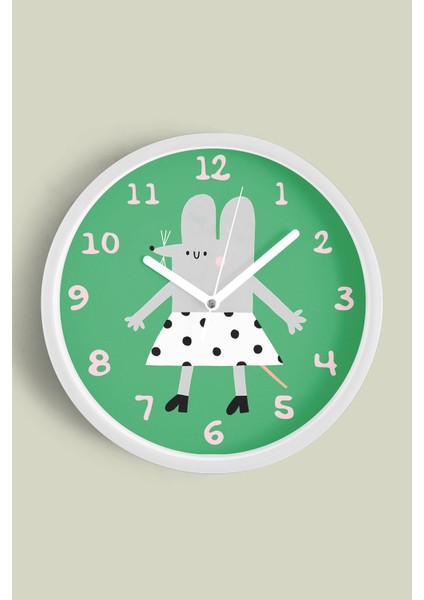 Etekli Sevimli Fare Çocuk Odası Duvar Saati - 25CM - Önü Camlı Beyaz Kasa - Sessiz Mekanizma