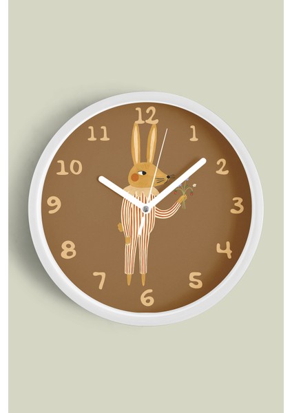 Tavşan Tasarım Çocuk Odası Duvar Saati - 25CM - Önü Camlı Beyaz Kasa - Sessiz Mekanizma