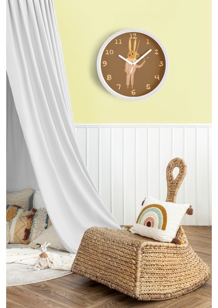 Tavşan Tasarım Çocuk Odası Duvar Saati - 25CM - Önü Camlı Beyaz Kasa - Sessiz Mekanizma fiyatları