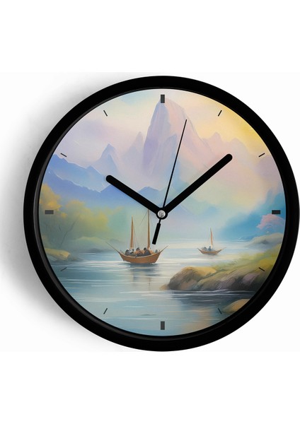 Doğa Manzara Temalı Modern Duvar Saati - 25CM - Önü Camlı Siyah Kasa - Sessiz Mekanizma