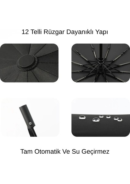 12 Telli Rüzgar Dayanıklı Uv Korumalı ve Su Geçirmez Tam Otomatik Katlanır Şemsiye – Güçlendirilmiş Fiber Yapı ve Özel Bez Kılıf fırsatları