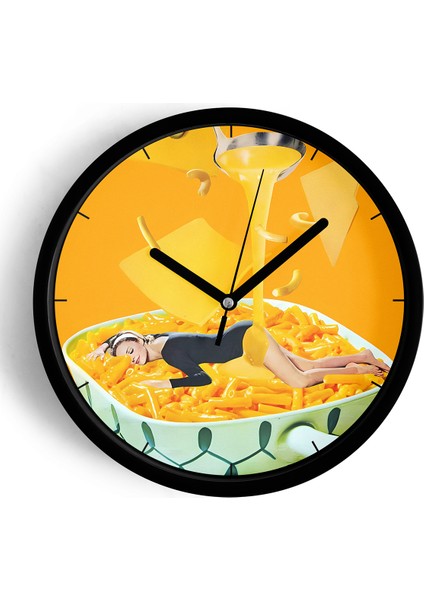 Soyut Spagetti - Makarna Modern Tasarım Duvar Saati - 42CM - Önü Camlı Siyah Kasa - Sessiz Mekanizma