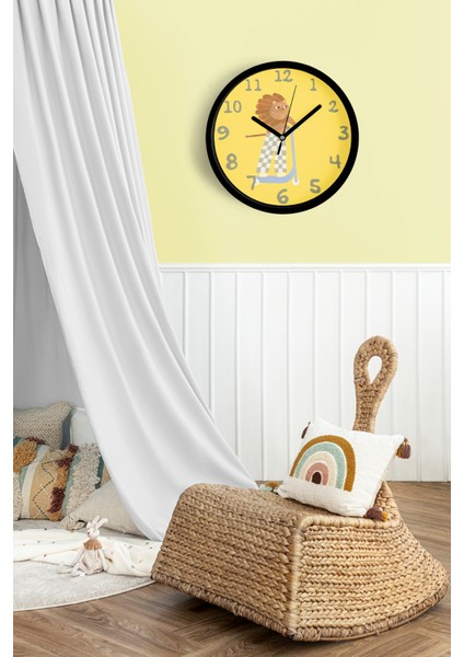 Kaykay Yapan Aslan Çocuk Odası Modern Duvar Saati - 42CM - Önü Camlı Siyah Kasa - Sessiz Mekanizma fiyatları