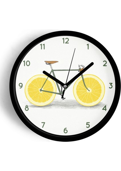 Limon Bisikleti Modern Tasarım Mutfak Duvar Saati - 42CM - Önü Camlı Siyah Kasa - Sessiz Mekanizma